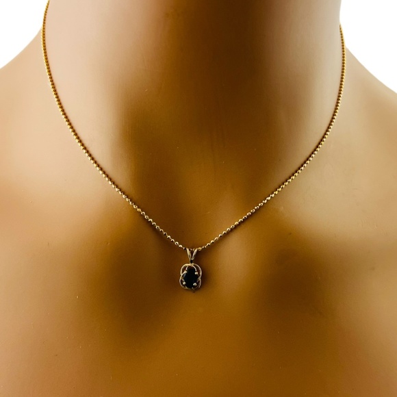 14K Yellow Gold Bead Chain Oval Natural Sapphire Pendant Necklace #15625 - Picture 3 of 9